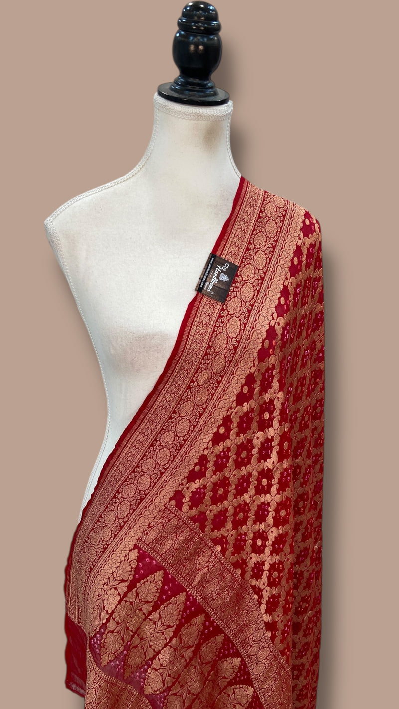 Pure Georgette Banarasi Bandhej Handloom Dupatta - The Handlooms