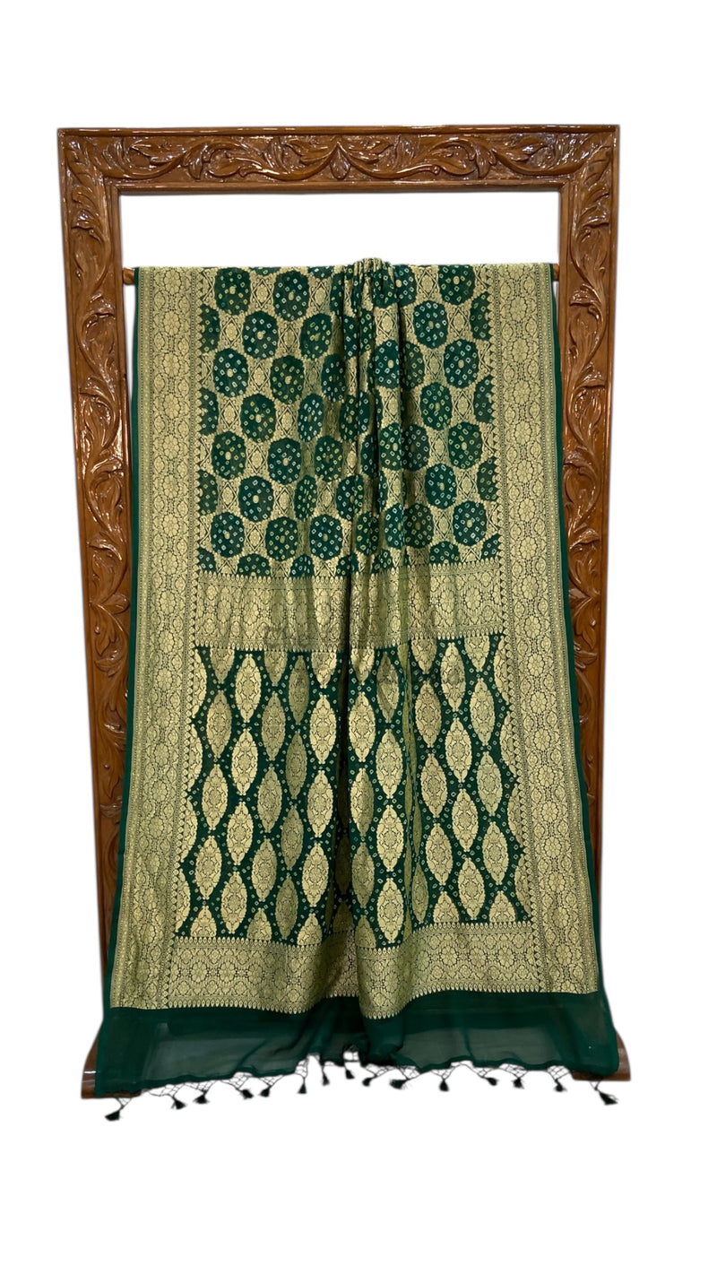 Pure Georgette Banarasi Bandhej Handloom Saree - The Handlooms