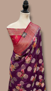 Pure Chiniya Silk Handloom Banarasi Saree Digital Print - The Handlooms