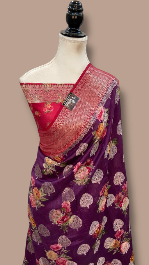 Pure Chiniya Silk Handloom Banarasi Saree Digital Print - The Handlooms