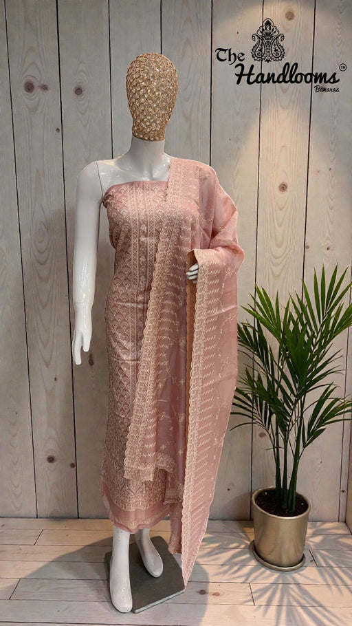 Pure Tussar Chikankari Handloom Banarasi Dress Material - The Handlooms