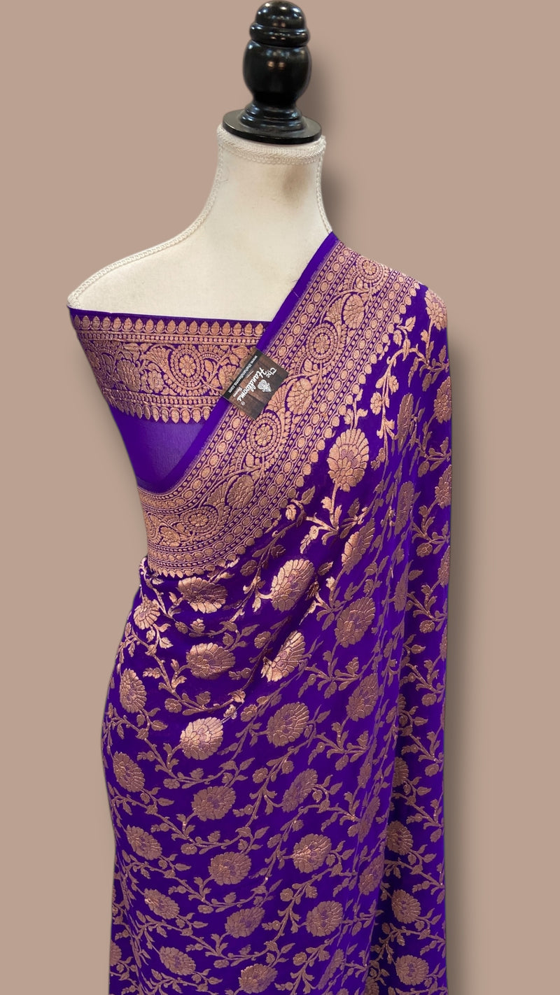 Pure Khaddi Georgette Handloom Banarasi Saree - Copper Zari