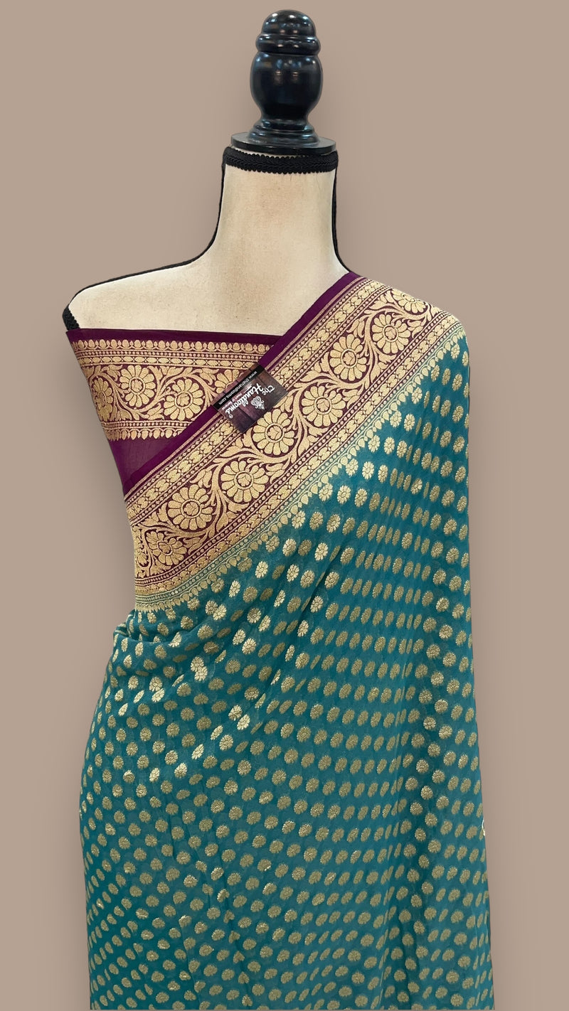 Pure Khaddi Georgette Banarasi Saree -  Gold zari - The Handlooms