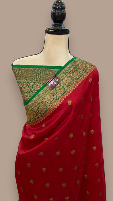 Red Pure Kora Handloom Banarasi Saree