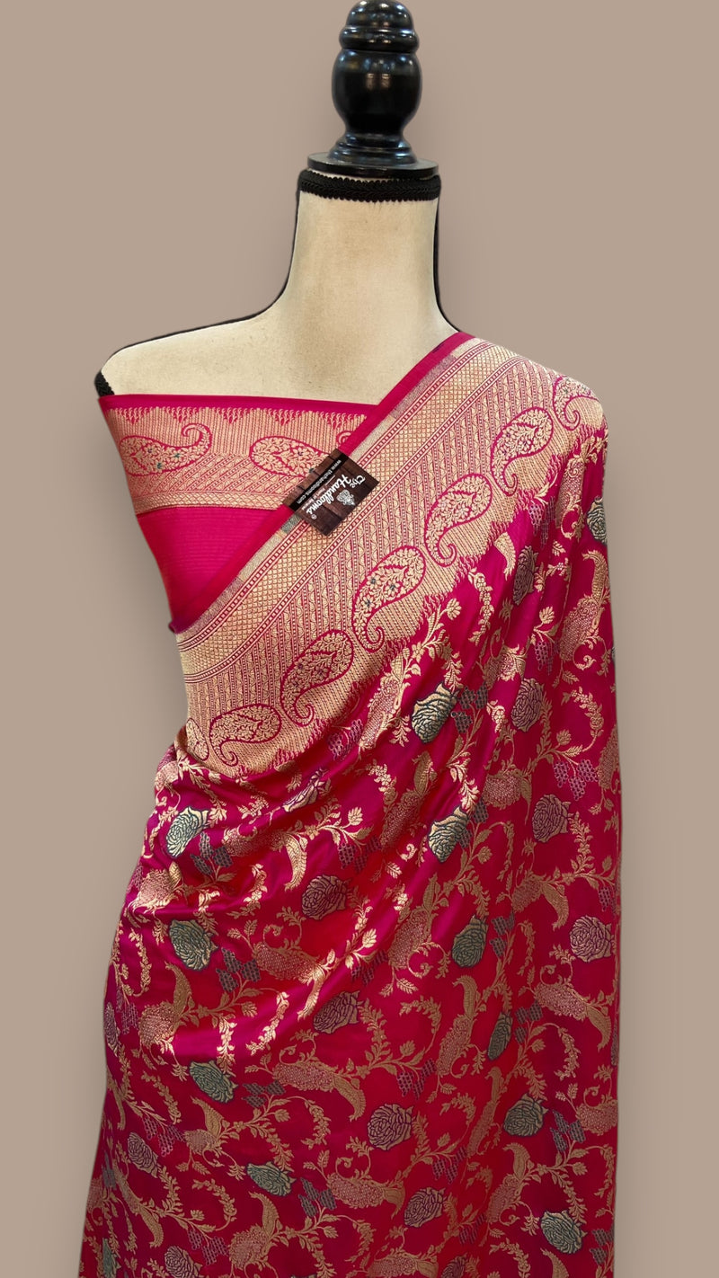 Pure Katan Silk Banarasi Handloom Saree - All over Jaal work with Meenakari - The Handlooms