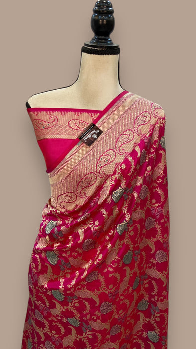 Pure Katan Silk Banarasi Handloom Saree - All over Jaal work with Meenakari