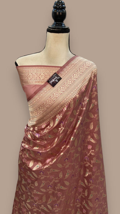 Pure Katan Silk Banarasi Handloom Saree - All over Jaal work with Meenakari