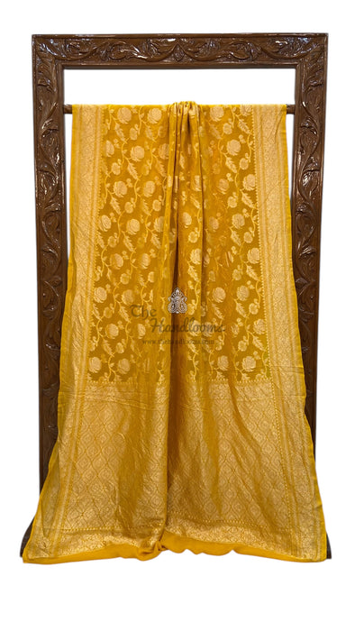 Pure Khaddi Georgette Banarasi Saree -  Gold zari