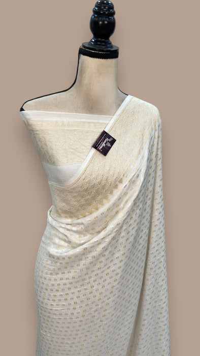 Pure Cream Khwaab Khaddi Handloom Banarasi Saree