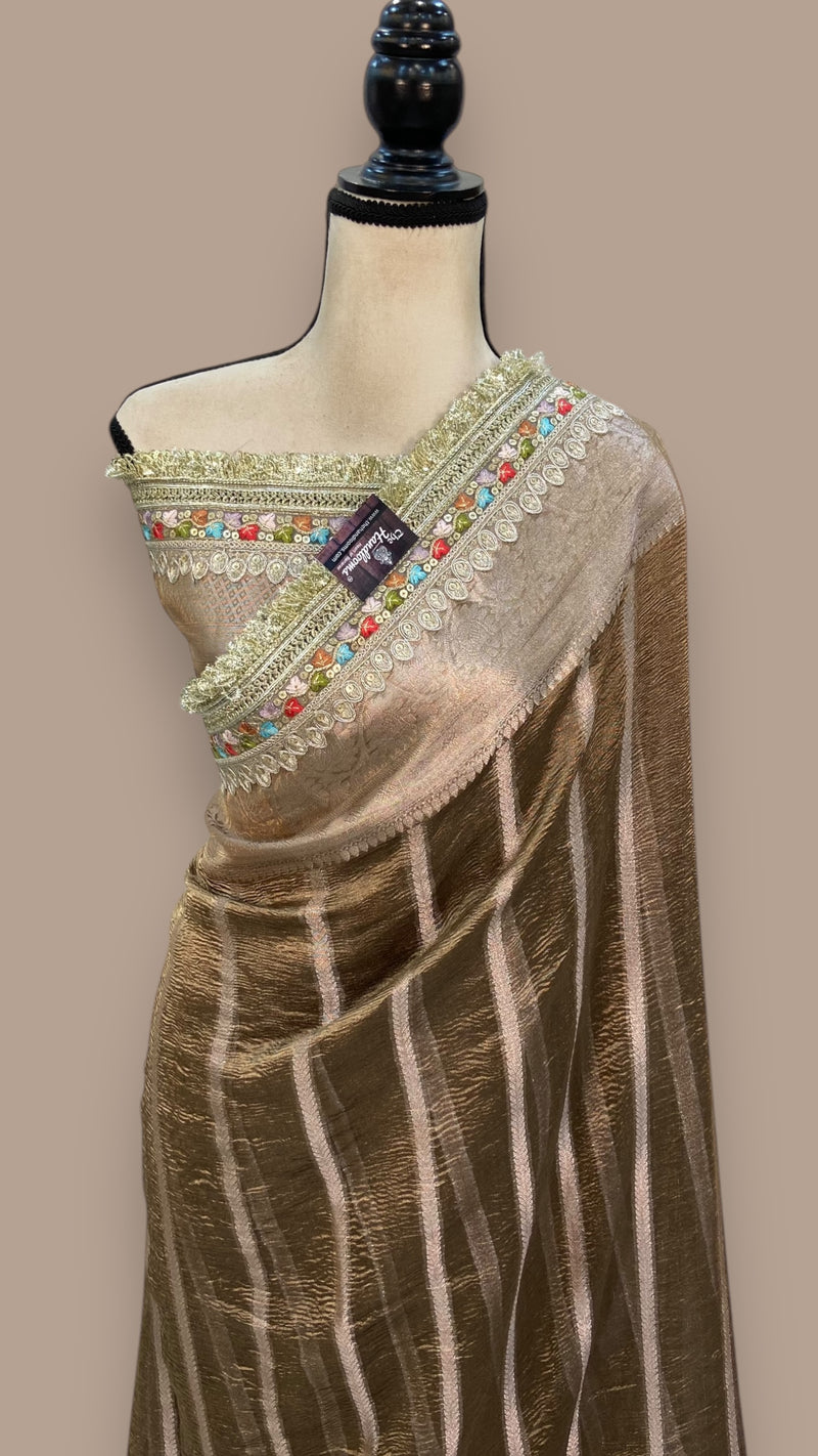 Pure Kora Tissue Handloom Banarasi Saree With Lace - The Handlooms