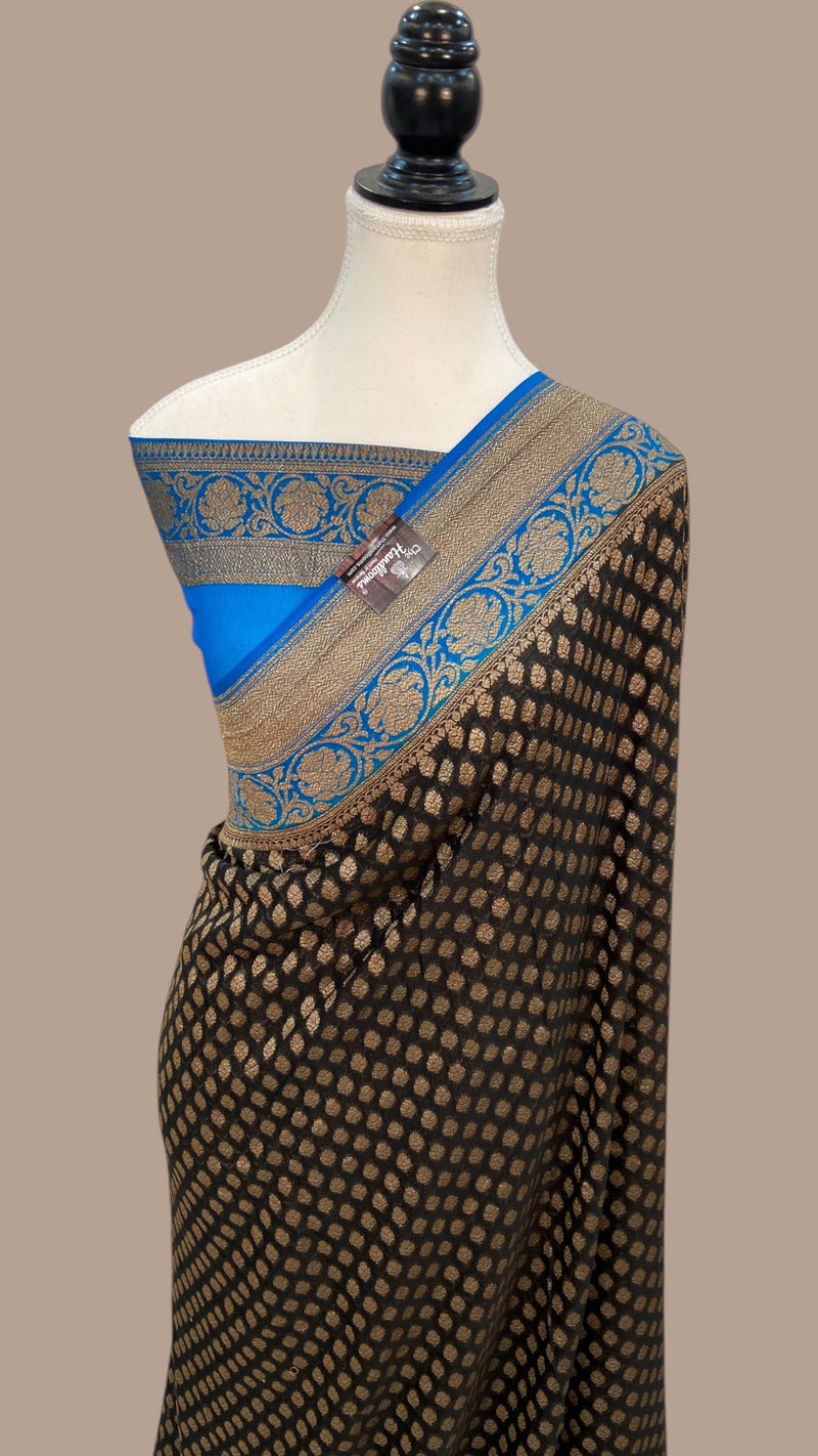 Khaddi Georgette Handloom Banarasi Saree -  Antique zari - The Handlooms