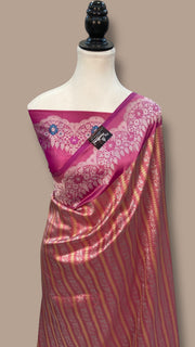 Hot Pink Pure Katan Silk Banarasi Handloom Saree - All over soona roopa Kadua stripe - The Handlooms