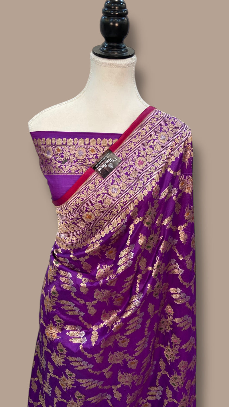 Pure Katan Silk Banarasi Handloom Saree - All over Jaal Work With Meenakari - The Handlooms
