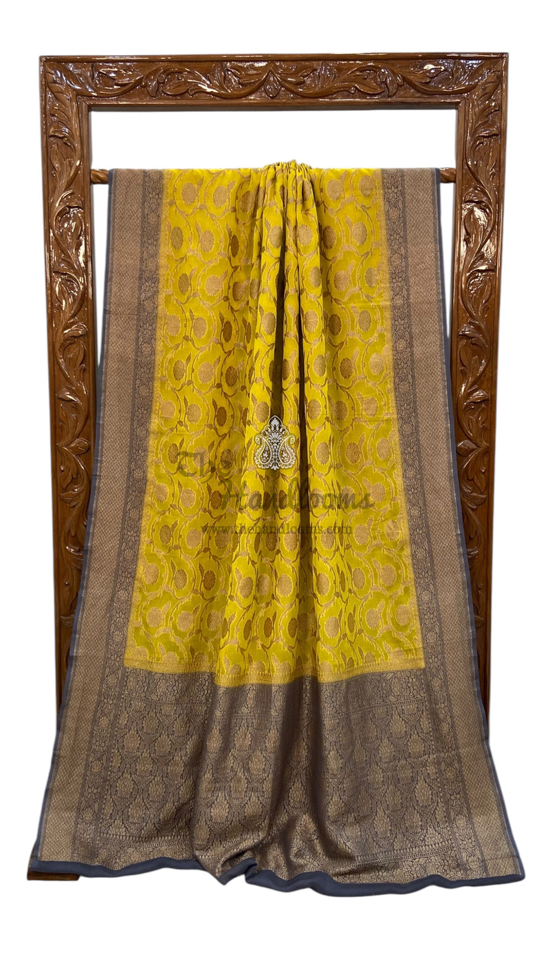 Khaddi Georgette Handloom Banarasi Saree - Antique Zari - The Handlooms