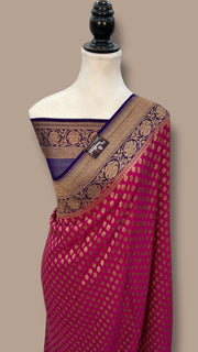Khaddi Georgette Handloom Banarasi Saree - Antique Zari - The Handlooms
