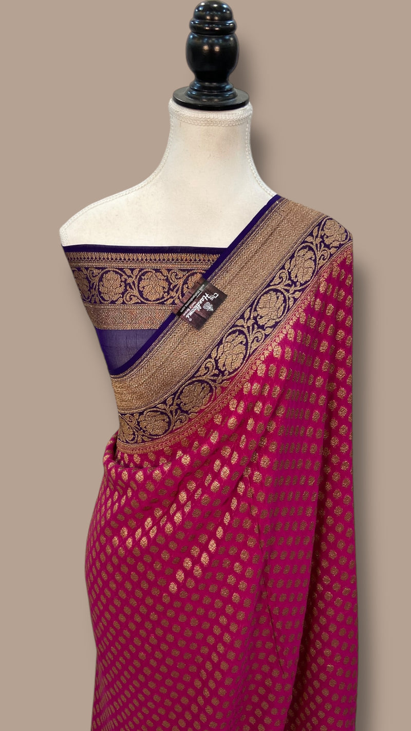 Khaddi Georgette Handloom Banarasi Saree - Antique Zari - The Handlooms