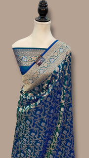 Pure Katan Silk Banarasi Handloom Saree - All over Sona Roopa Jaal Work - The Handlooms