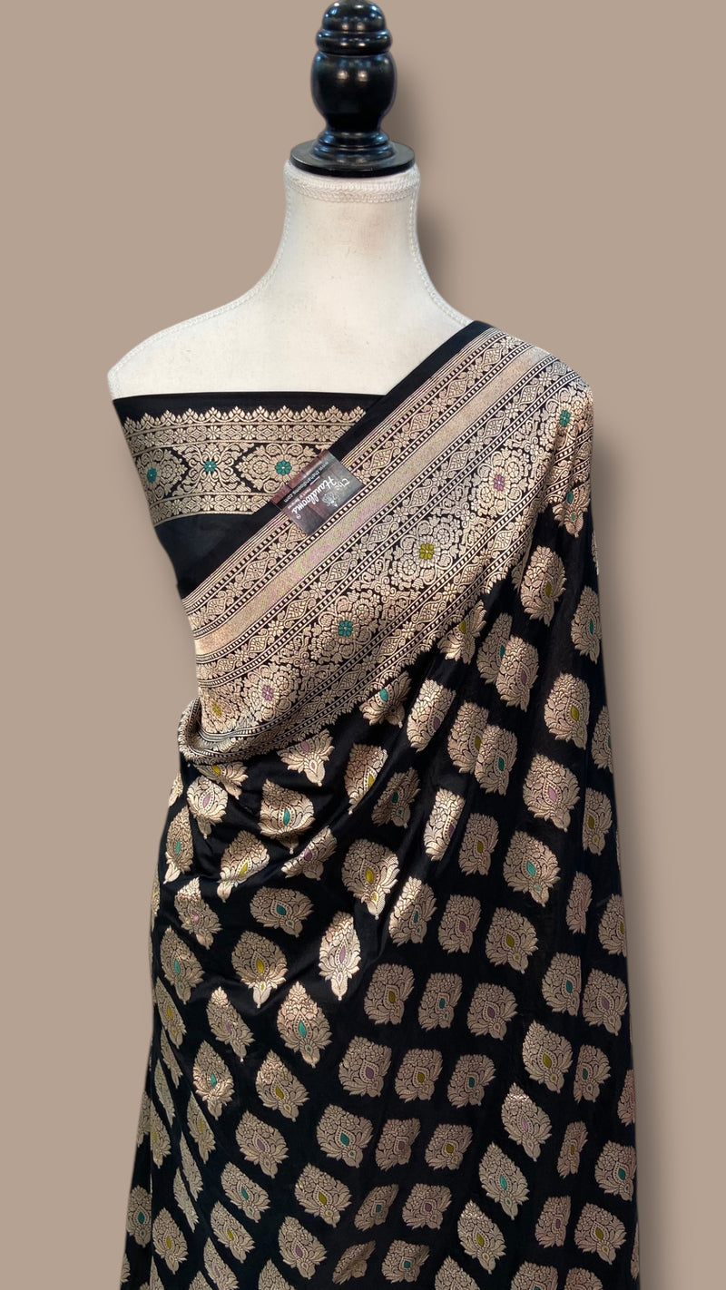 Pure Katan Silk Banarasi Handloom Saree - All over Jaal Work With Meenakari - The Handlooms