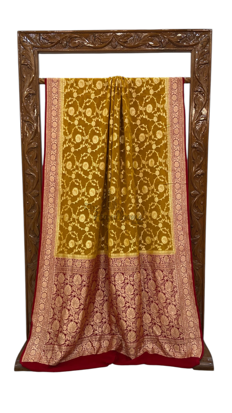Pure Khaddi Georgette Banarasi Saree -  Gold zari - The Handlooms