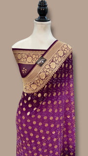 Dual Shade Pure Georgette Banarasi Bandhej Handloom Saree - The Handlooms