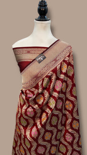 Pure Katan Silk Banarasi Handloom Saree - All over Jaal work With Meenakari - The Handlooms