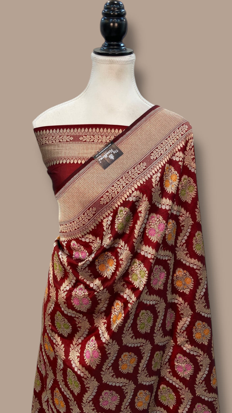 Pure Katan Silk Banarasi Handloom Saree - All over Jaal work With Meenakari - The Handlooms