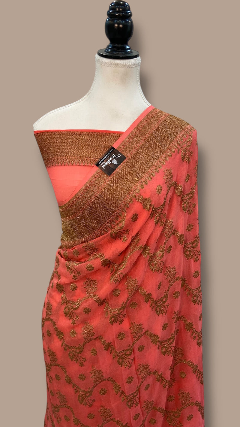 Pure Khaddi Georgette Handloom Banarasi Saree - The Handlooms