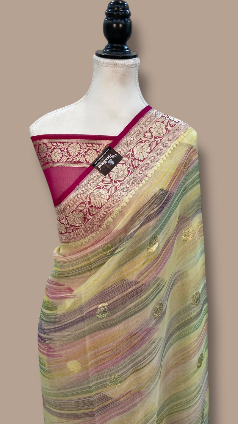 Pure Khaddi Georgette Handloom Banarasi Saree with water zari - The Handlooms
