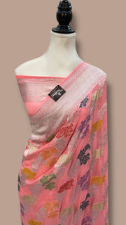 Pure Khaddi Georgette Handloom Banarasi Saree - All over Jaal Work With Meenakari - The Handlooms