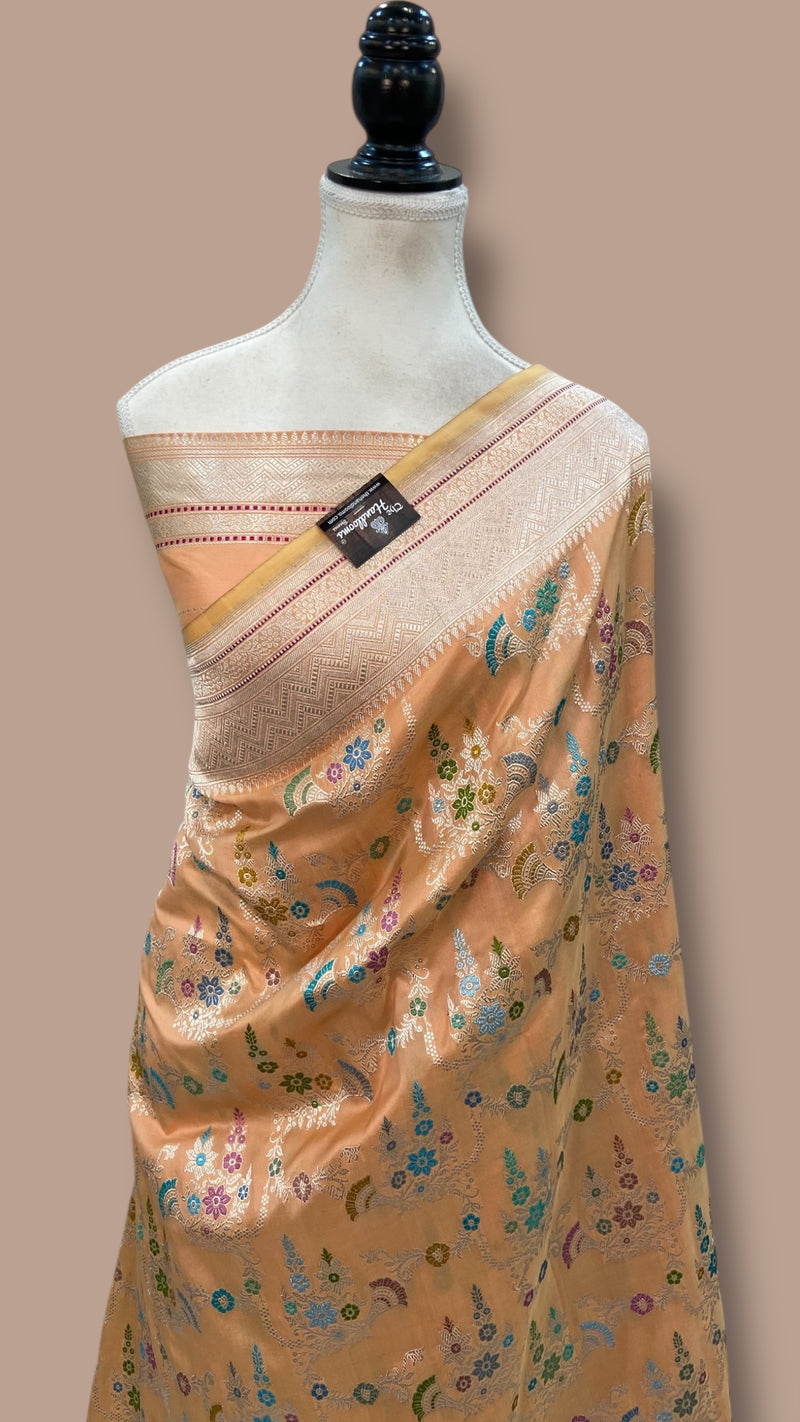 Ektara Pure Katan Silk Banarasi Handloom Saree - All over kadiyal Jaal work - The Handlooms