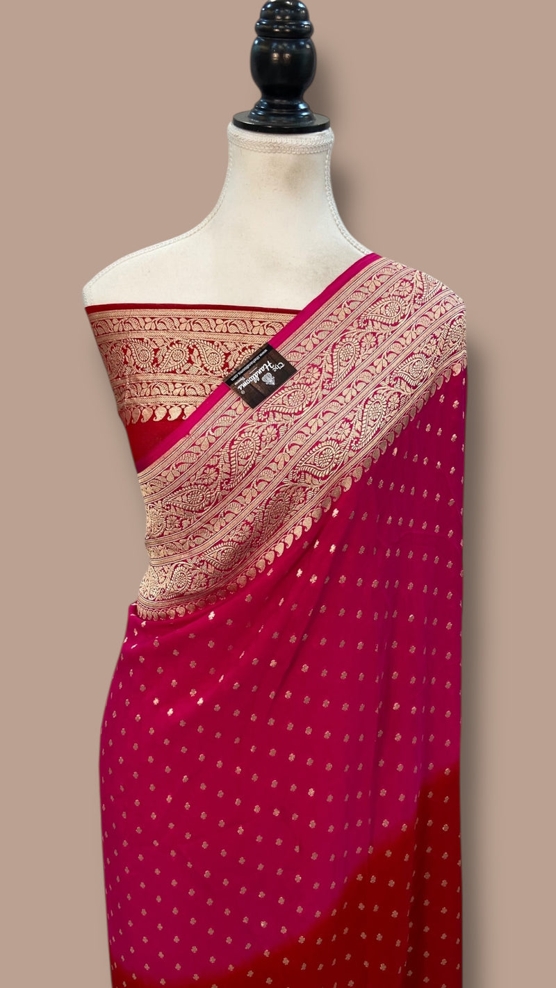 Pure Khaddi Georgette Handloom Banarasi Saree with water zari - The Handlooms