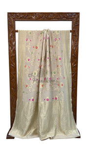 Pure Tussar Georgette Handloom Banarasi Saree - All over Jaal Work with meenakari - The Handlooms