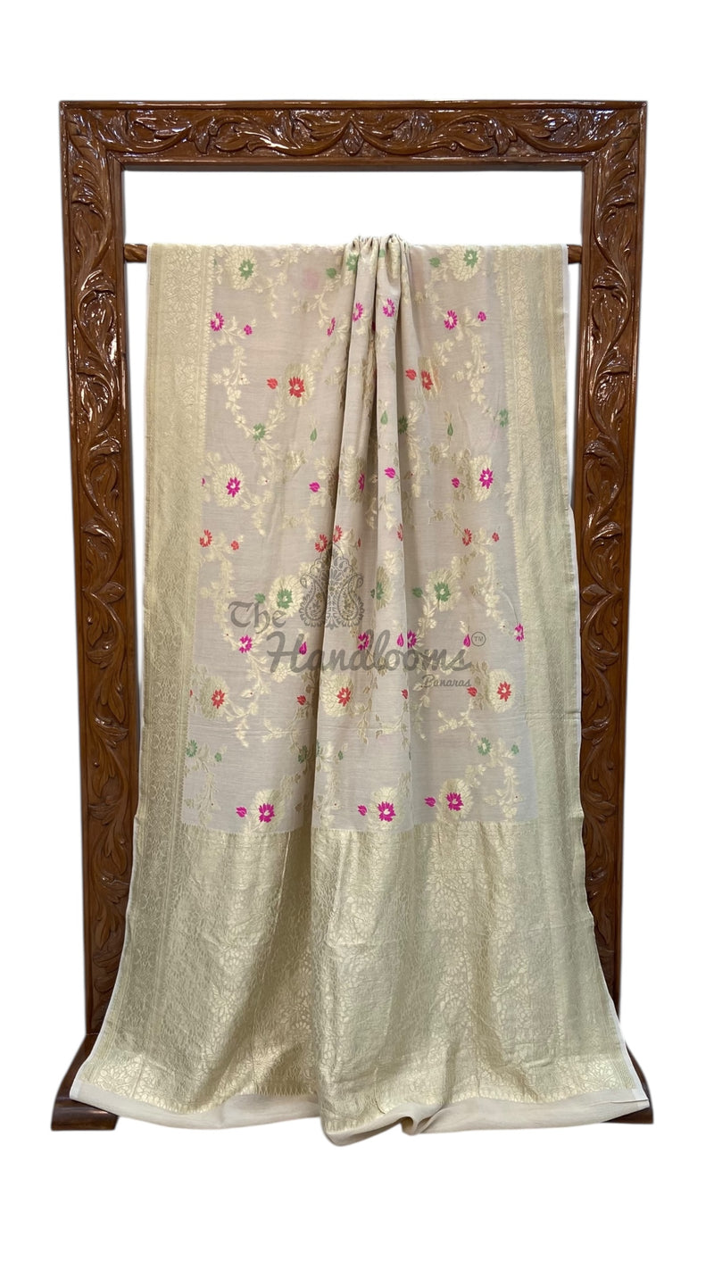Pure Tussar Georgette Handloom Banarasi Saree - All over Jaal Work with meenakari - The Handlooms
