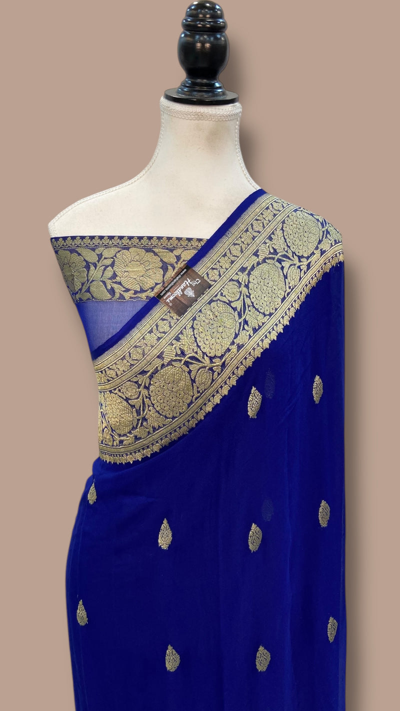 Pure Georgette Banarasi Saree - Gold zari - The Handlooms