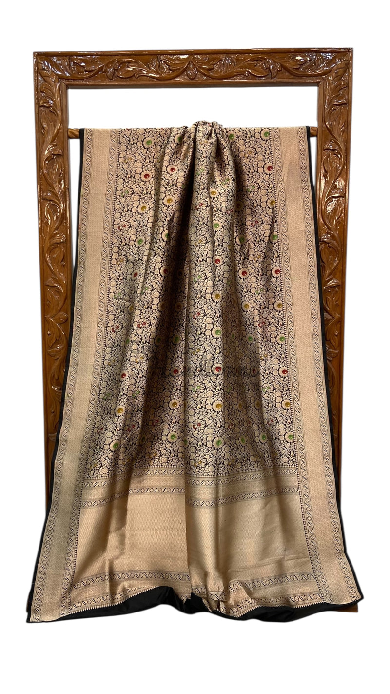 Regal Pure Katan Silk Banarasi Saree – Handwoven Tanchui Brocade with Meenakari Work - The Handlooms