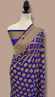 Pure Georgette Banarasi Bandhej Handloom Saree - The Handlooms
