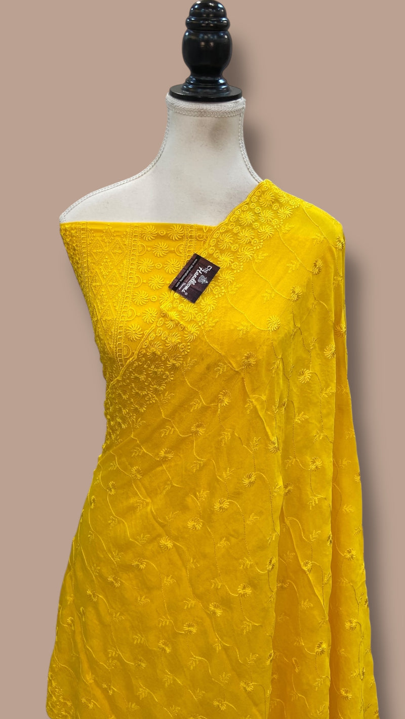 Pure Georgette Banarasi Chikankari Dress material - The Handlooms