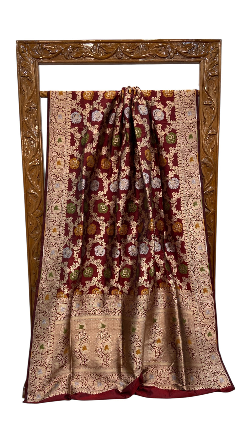 Pure Katan Silk Banarasi Handloom Saree - All Over Jaal Work - With Meenakari - The Handlooms