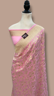 Pink Khaddi Georgette Handloom Banarasi Saree - The Handlooms