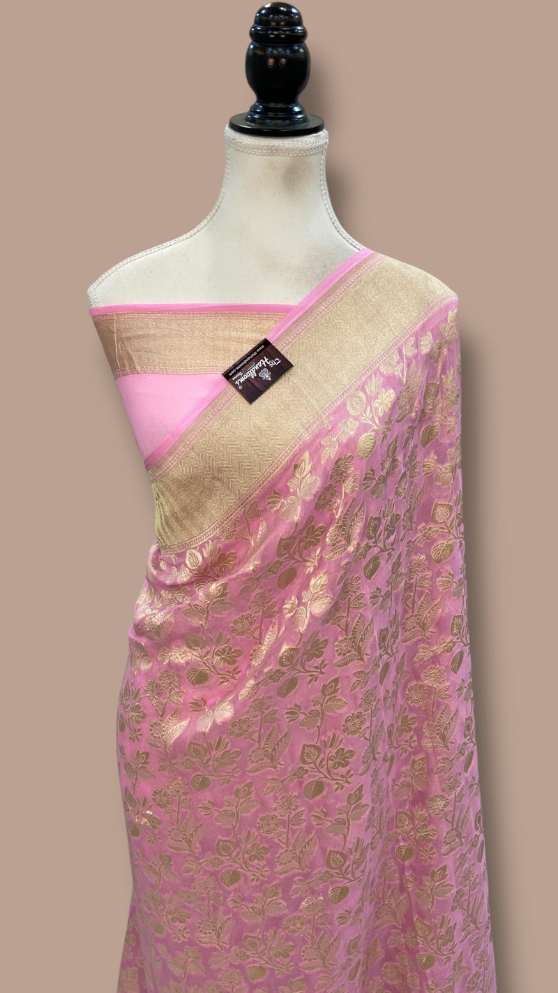 Pink Khaddi Georgette Handloom Banarasi Saree - The Handlooms