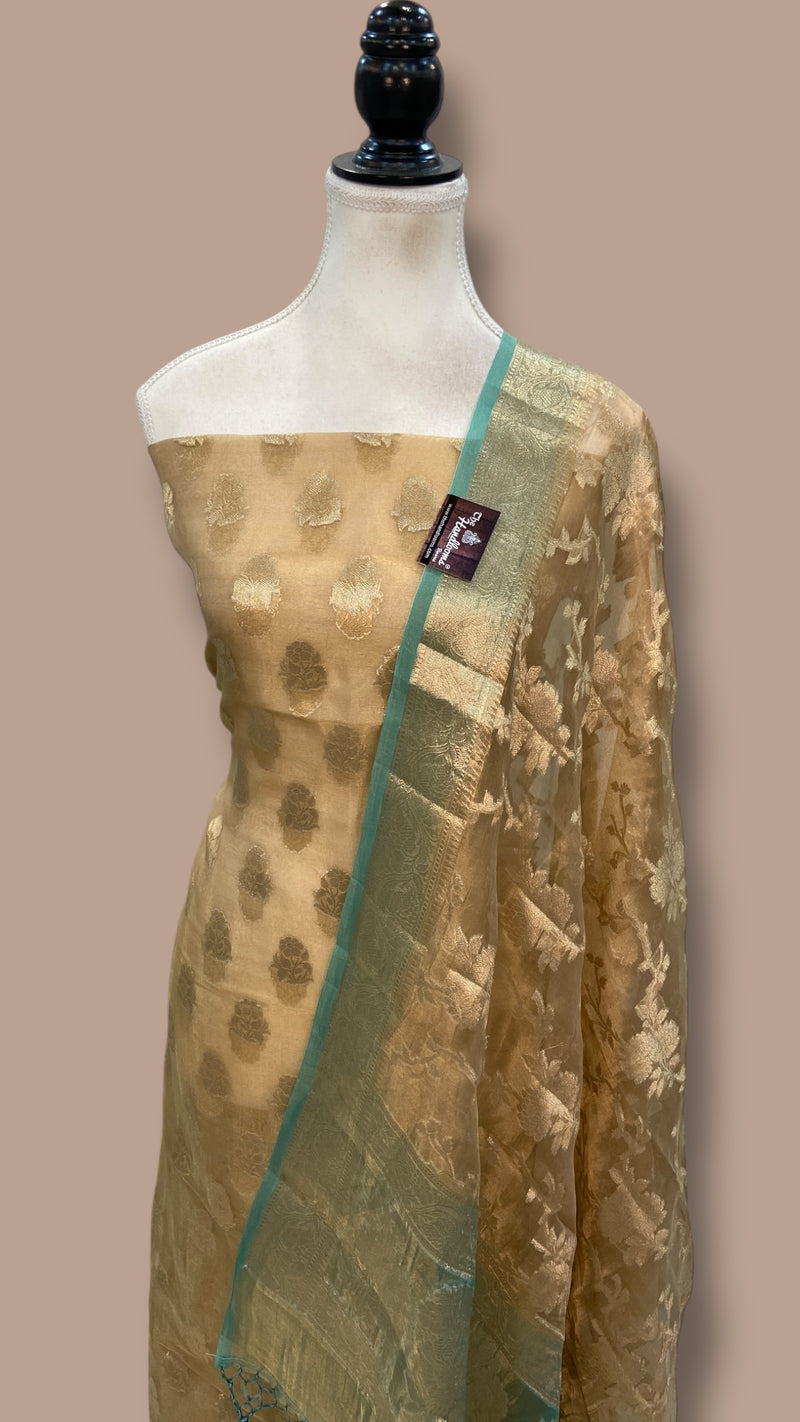 Pure Kora Tissue Handloom Banarasi Dress material - The Handlooms