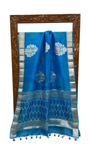 Firozi Pure Kora Handloom Banarasi Saree - The Handlooms