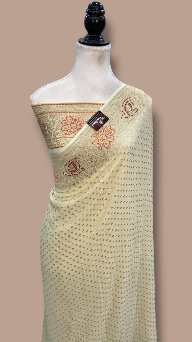 Pure Khaddi Georgette Handloom Banarasi Saree - All over Jaal Work With Meenakari - The Handlooms