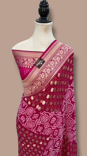 Pure Georgette Banarasi Bandhej Handloom Saree - Water Zari - The Handlooms