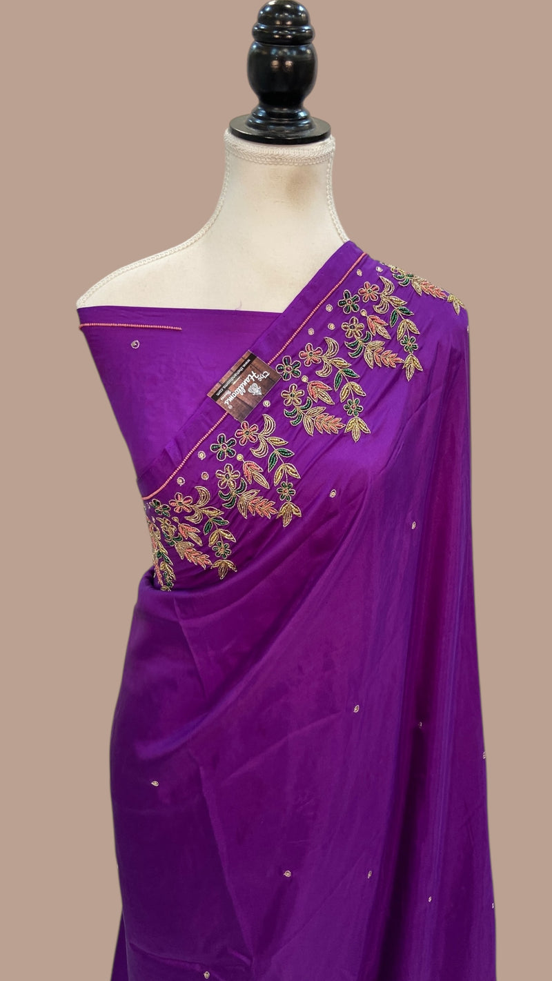 Pure Crepe Silk Handloom Banarasi Saree with Handwork