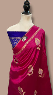 Hot Pink Pure Mango Silk Banarasi Handloom Saree - The Handlooms