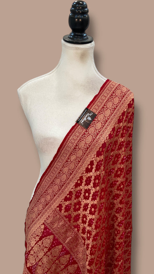 Pure Georgette Banarasi Bandhej Handloom Dupatta - The Handlooms