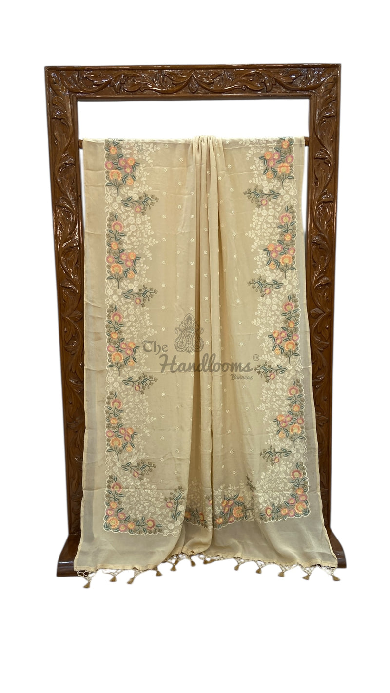 Pure Georgette Chikankari Handloom Banarasi Saree - The Handlooms
