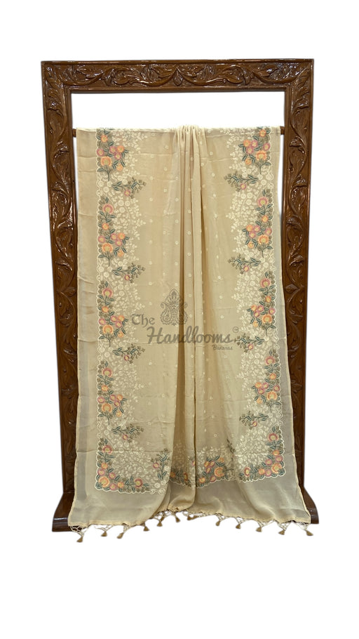 Pure Georgette Chikankari Handloom Banarasi Saree - The Handlooms