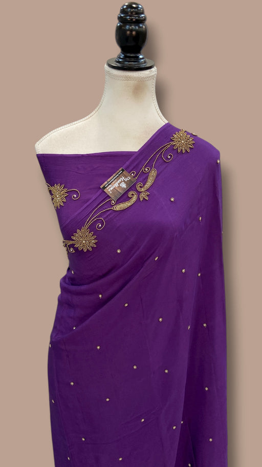 Pure Crepe Silk Handloom Banarasi Saree with Handwork - The Handlooms